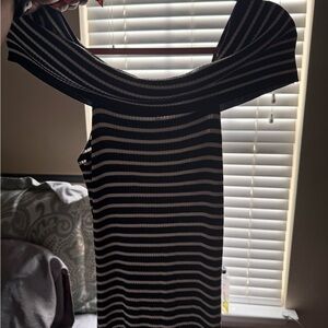 Striped Off-Shoulder Knit Dress - Black & White